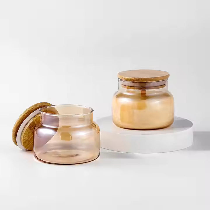 Pack of 12 - 10oz Wide Glass Apothecary Candle Jar With Bamboo Lid