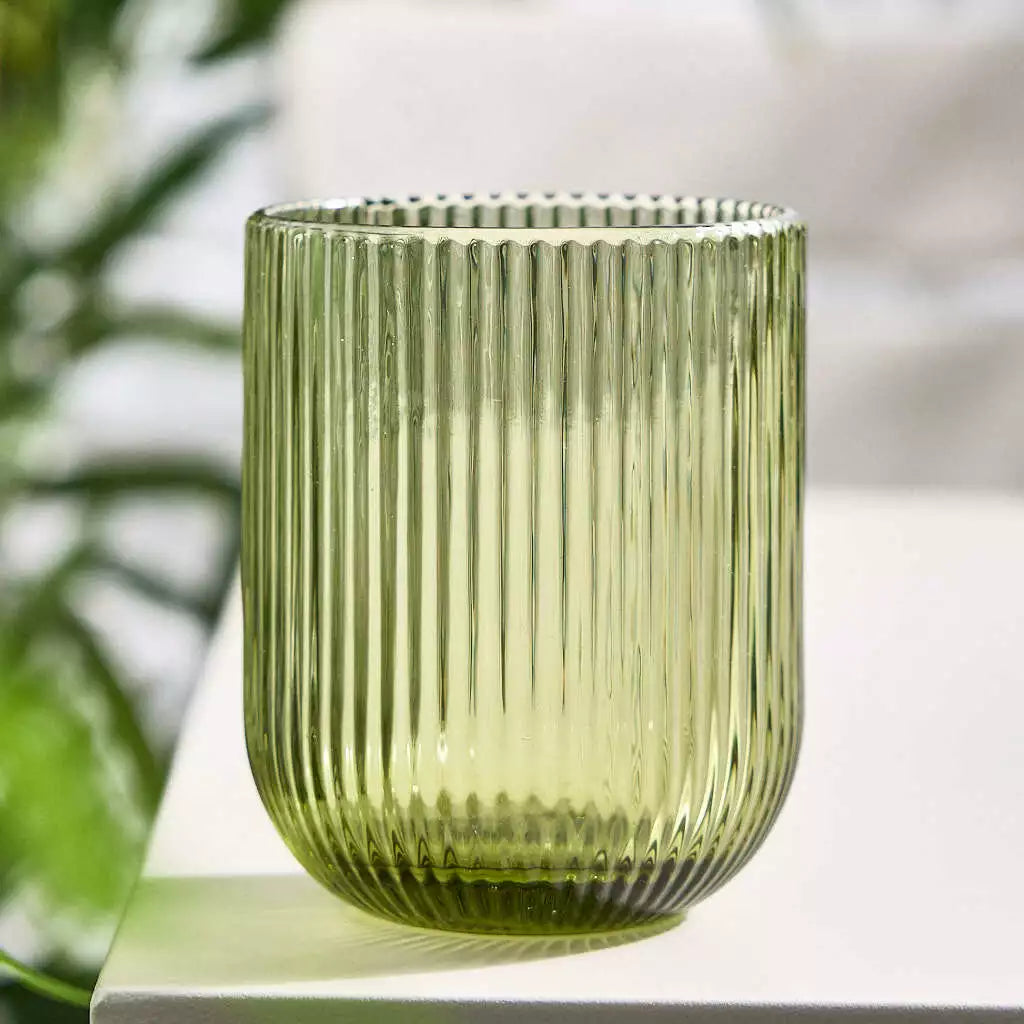 Pack of 12 - Ribbed Glass Candle Holder