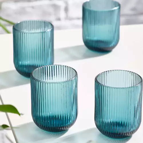 Pack of 12 - Ribbed Glass Candle Holder