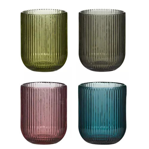 Pack of 12 - Ribbed Glass Candle Holder